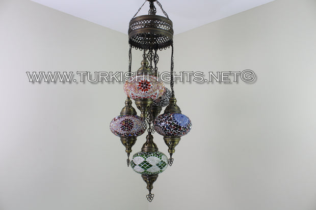 5-BALL SULTAN MOSAIC CHANDELIER (LARGE GLOBES) - TurkishLights.NET