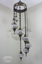 TURKISH MOSAIC LAMP, Water Drop Style CHANDELIER IN 8 LARGE GLOBES - TurkishLights.NET