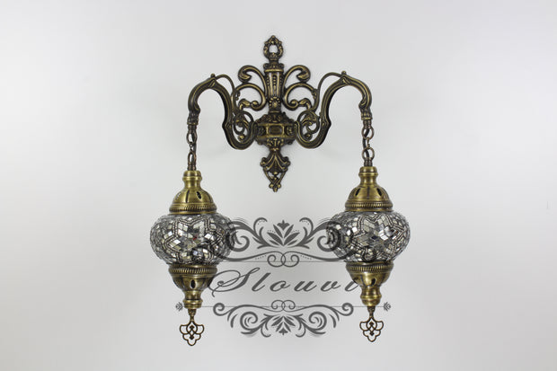 Turkish Mosaic Double Wall Sconce, With Medium Globes - TurkishLights.NET