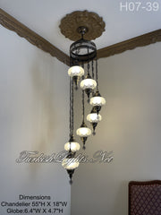 7 (L) BALL TUHRKISH WATER DROP MOSAIC CHANDELIER WİTH LARGE GLOBES H07-39