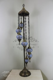 7 BALL TURKISH MOSAIC FLOOR LAMP, LAMBADER, MEDIUM GLOBES - TurkishLights.NET