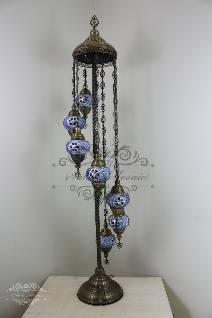 7 BALL TURKISH MOSAIC FLOOR LAMP, LAMBADER, MEDIUM GLOBES - TurkishLights.NET