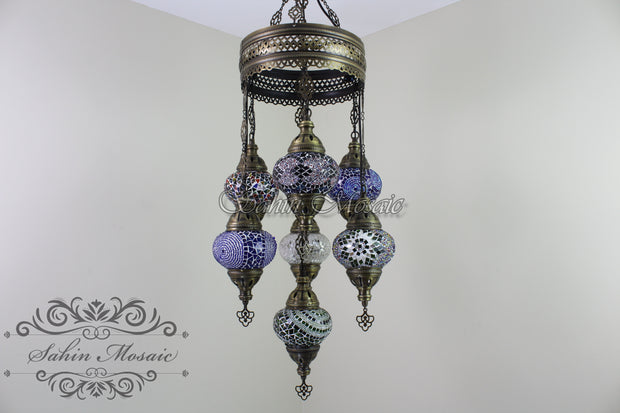 5-BALL SULTAN MOSAIC CHANDELIER (LARGE GLOBES) - TurkishLights.NET