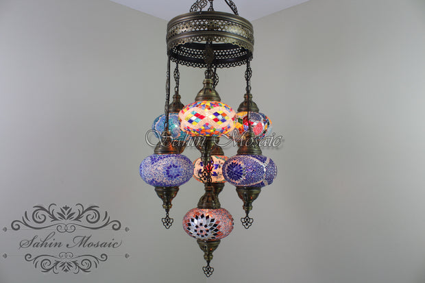 7 - BALL SULTAN TURKISH MOSAIC CHANDELIER (LARGE GLOBES) - TurkishLights.NET