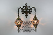 Turkish Mosaic Double Wall Sconce, With Medium Globes - TurkishLights.NET