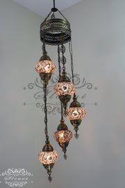 5 BALL TURKISH MOSAIC CHANDELIER WITH MEDIUM GLOBES - TurkishLights.NET