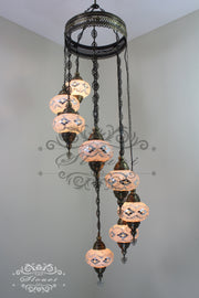 TURKISH MOSAIC LAMP, Water Drop Style CHANDELIER IN 8 LARGE GLOBES - TurkishLights.NET