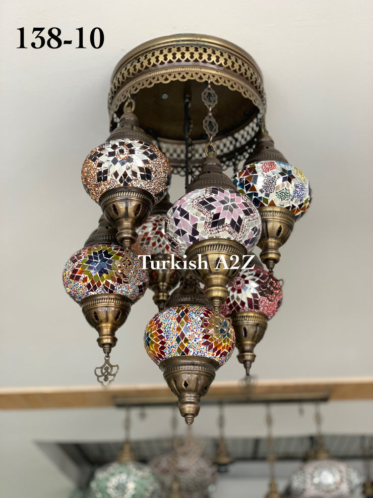 7 - BALL SULTAN  CHANDELIER (Medium globe) , Short Chandelier Flush Against the ceiling - TurkishLights.NET