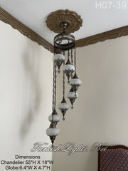 7 (L) BALL TUHRKISH WATER DROP MOSAIC CHANDELIER WİTH LARGE GLOBES H07-39