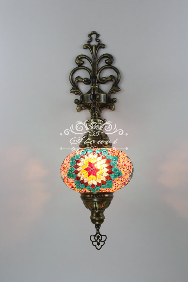 Turkish Mosaic  Wall Sconce, With Large Globe - TurkishLights.NET