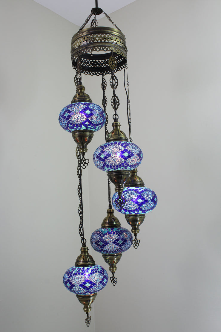 5 BALL TURKISH MOSAIC CHANDELIER, WITH LARGE GLOBES - TurkishLights.NET