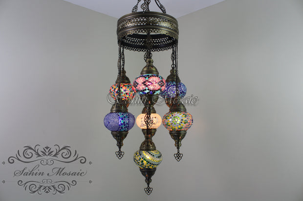 5-BALL SULTAN MOSAIC CHANDELIER (LARGE GLOBES) - TurkishLights.NET