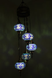 5 BALL TURKISH MOSAIC CHANDELIER, WITH LARGE GLOBES - TurkishLights.NET