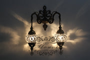 Turkish Mosaic Double Wall Sconce, With Medium Globes - TurkishLights.NET