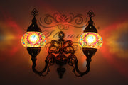 Turkish Mosaic Double Wall Sconce, With Medium Globes, Upward - TurkishLights.NET