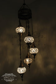 5 BALL TURKISH MOSAIC CHANDELIER WITH MEDIUM GLOBES - TurkishLights.NET