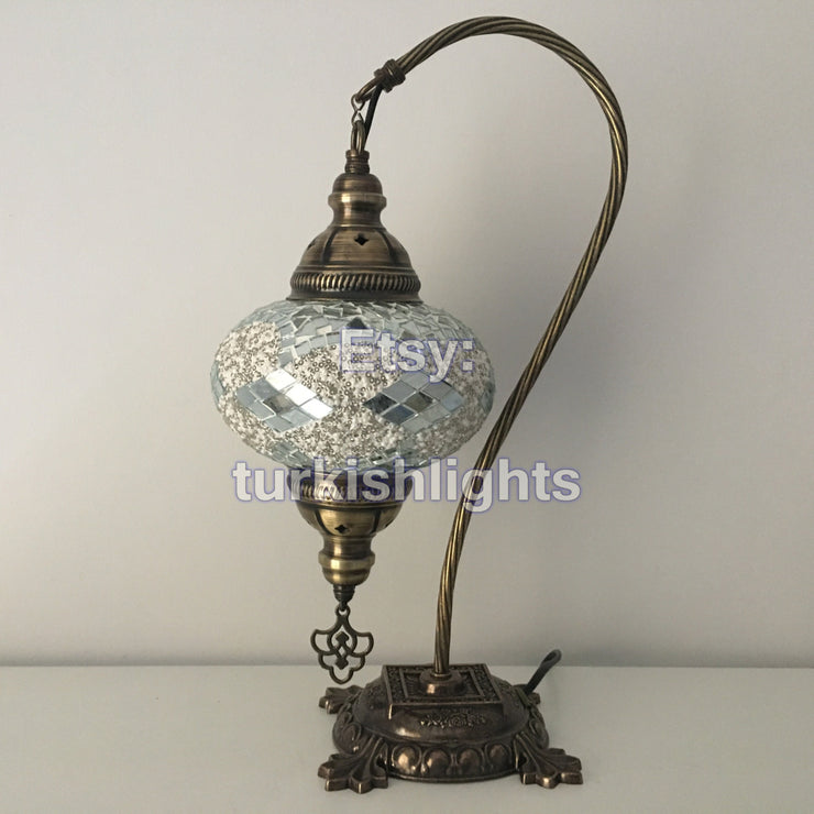 SWAN NECK MOSAIC TABLE LAMP, LARGE GLOBE - TurkishLights.NET