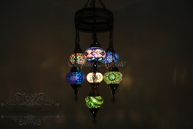 5-BALL SULTAN MOSAIC CHANDELIER (LARGE GLOBES) - TurkishLights.NET