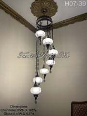 7 (L) BALL TUHRKISH WATER DROP MOSAIC CHANDELIER WİTH LARGE GLOBES H07-39