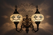 Turkish Mosaic Double Wall Sconce, With Large Globes, Upward - TurkishLights.NET