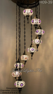 9 (L) BALL TURKISH WATER DROP MOSAIC CHANDELIER WİTH LARGE GLOBES H09-39