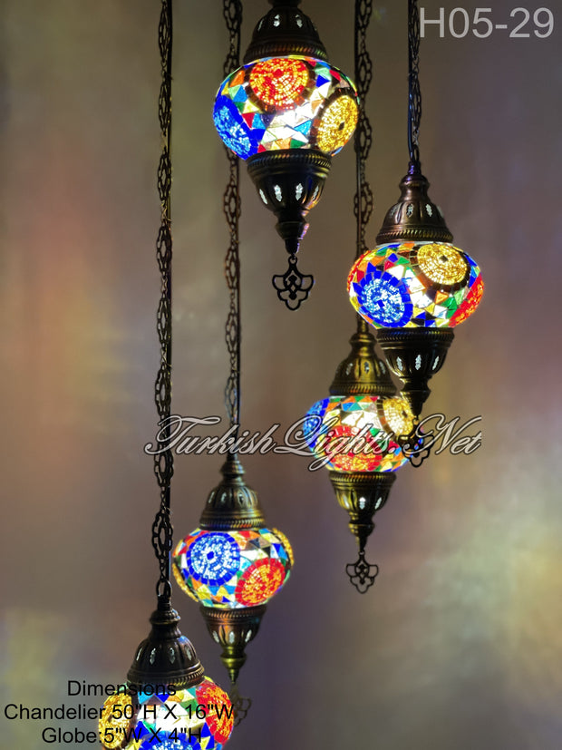 5 (M) BALL TURKISH WATER DROP MOSAIC CHANDELIER WİTH MEDIUM GLOBES H05-29