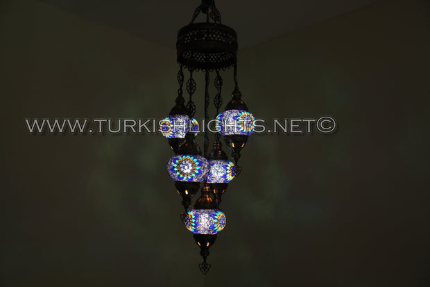 5-BALL SULTAN MOSAIC CHANDELIER (MEDIUM GLOBES) - TurkishLights.NET