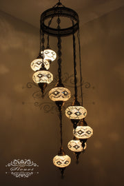 TURKISH MOSAIC LAMP, Water Drop Style CHANDELIER IN 8 LARGE GLOBES - TurkishLights.NET