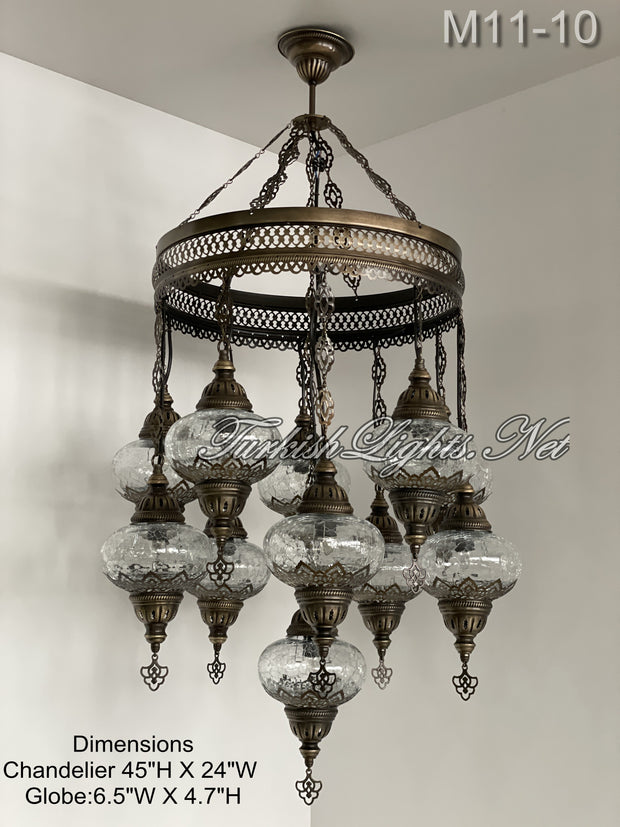 11-BALL TURKISH SULTAN OTTOMAN CHANDELIER, LARGE GLOBES ID: M11-10