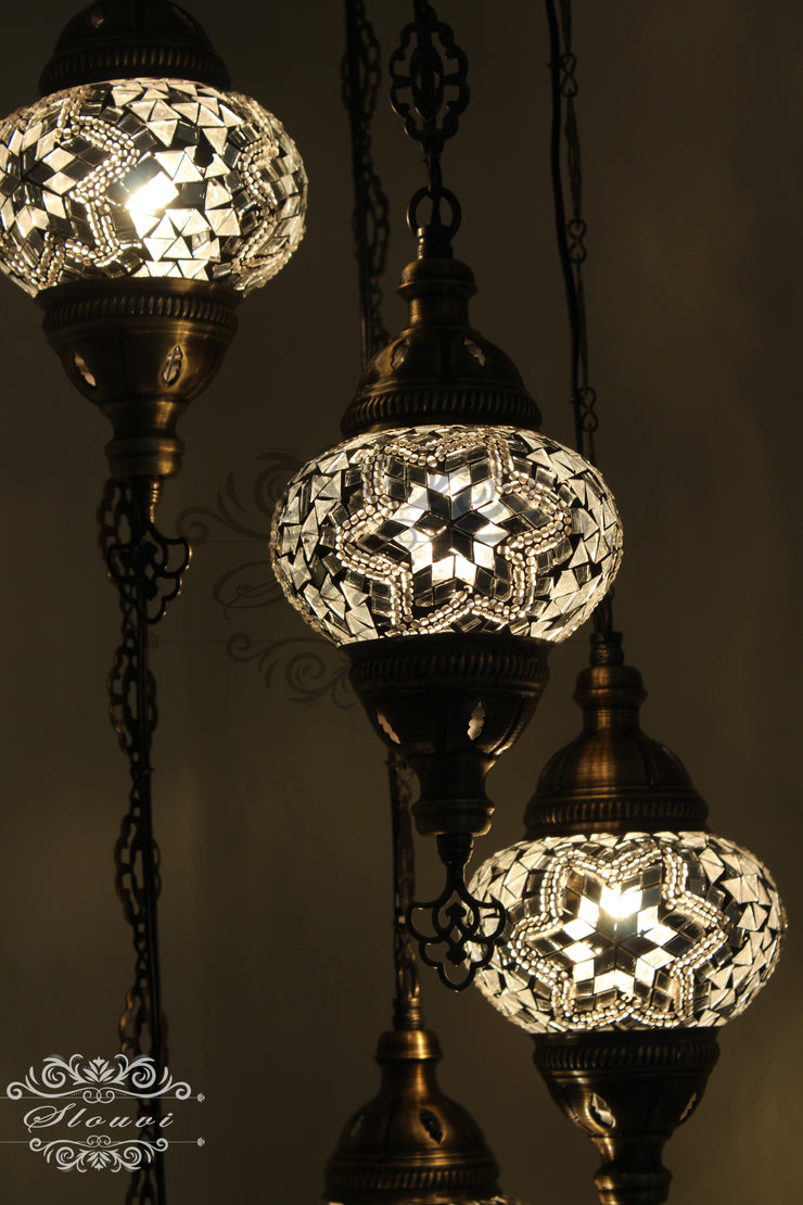 5 BALL TURKISH MOSAIC CHANDELIER WITH MEDIUM GLOBES - TurkishLights.NET