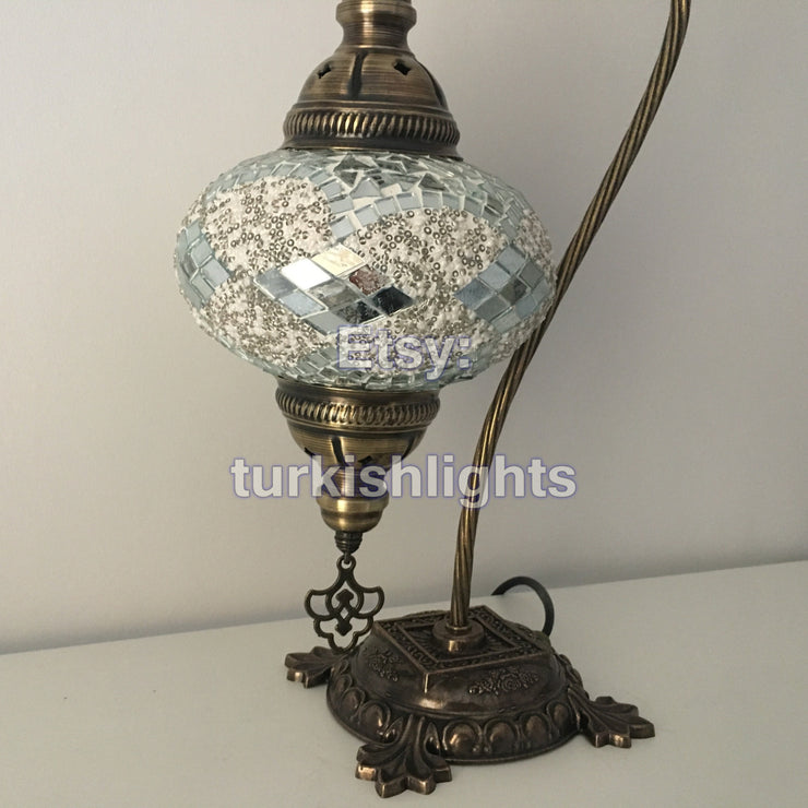 SWAN NECK MOSAIC TABLE LAMP, LARGE GLOBE - TurkishLights.NET