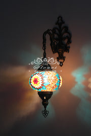 Turkish Mosaic  Wall Sconce, With Large Globe - TurkishLights.NET