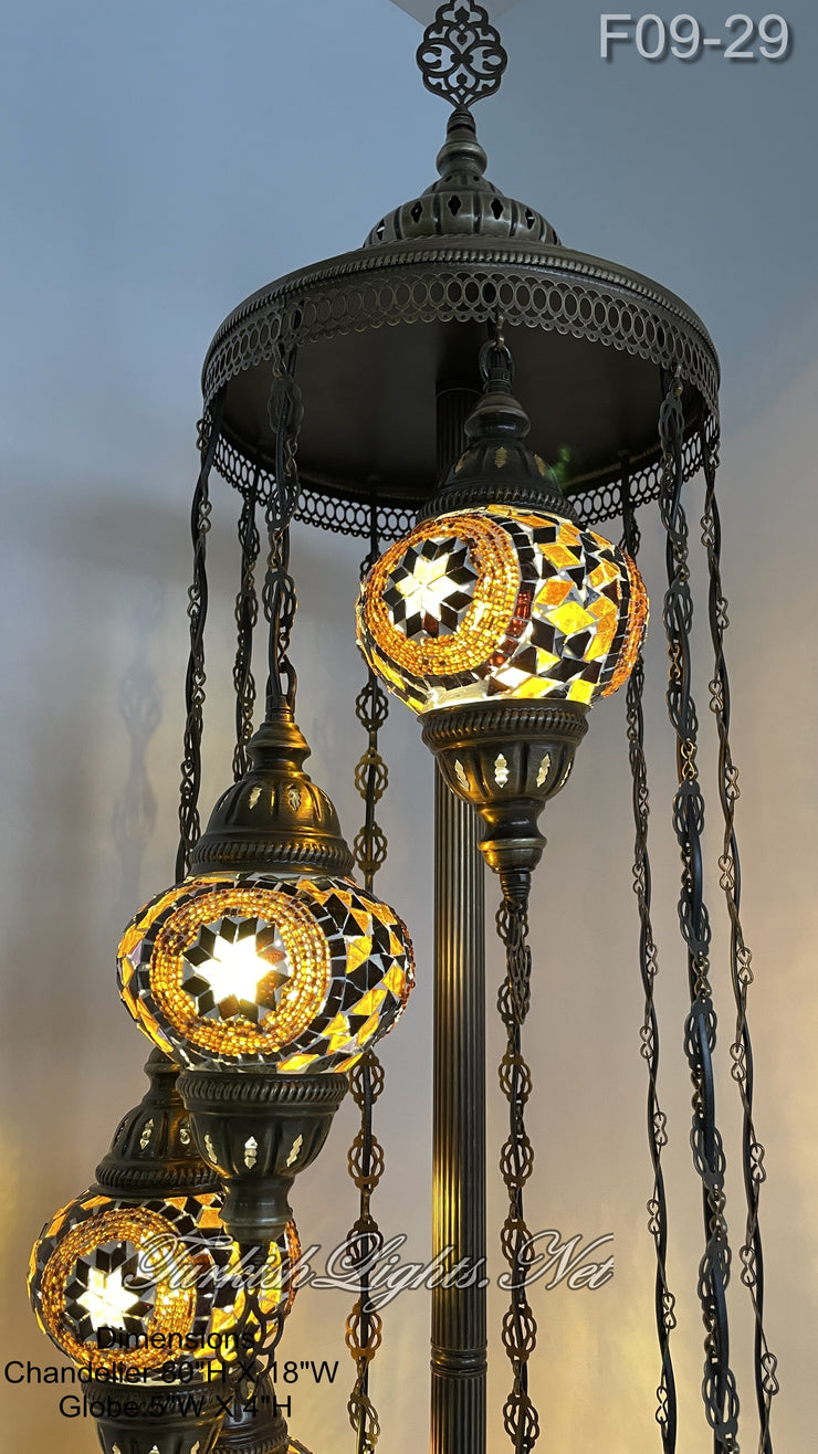 9 BALL TURKISH MOSAIC FLOOR LAMP WITH MEDIUM GLOBES F9-29