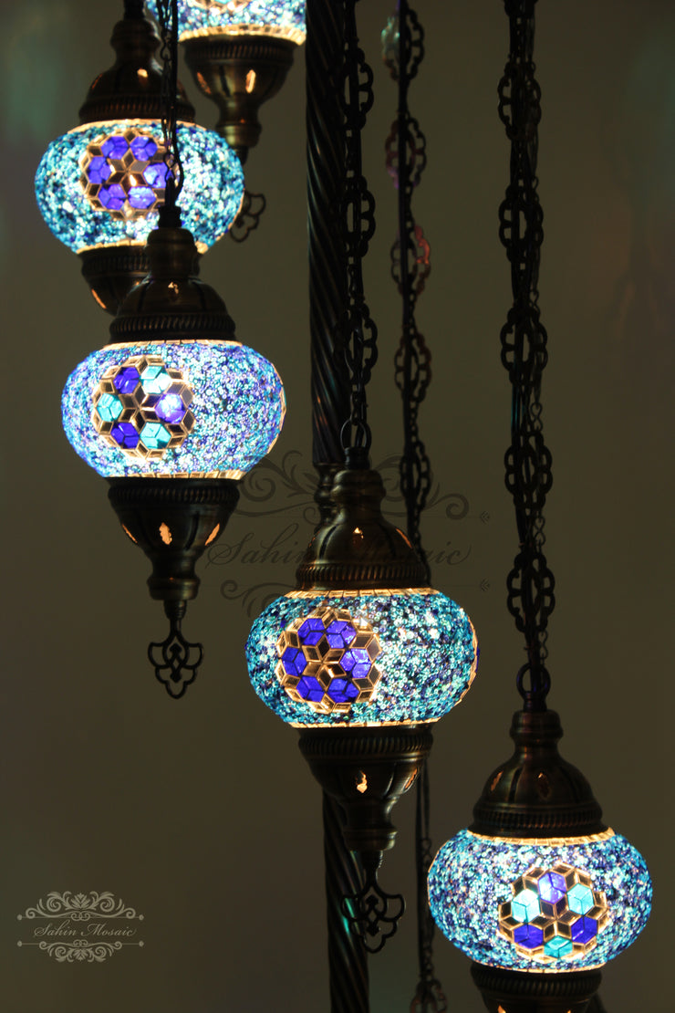 7 BALL TURKISH MOSAIC FLOOR LAMP, LAMBADER, MEDIUM GLOBES - TurkishLights.NET