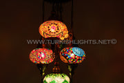 5-BALL SULTAN MOSAIC CHANDELIER (LARGE GLOBES) - TurkishLights.NET