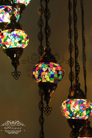 TURKISH MOSAIC LAMP, Water Drop Style CHANDELIER IN 8 GLOBES - TurkishLights.NET