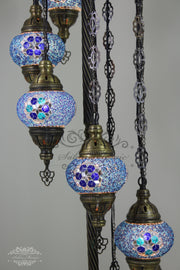 7 BALL TURKISH MOSAIC FLOOR LAMP, LAMBADER, MEDIUM GLOBES - TurkishLights.NET