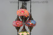 5-BALL SULTAN MOSAIC CHANDELIER (LARGE GLOBES) - TurkishLights.NET