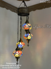 4 (L) BALL TURKISH WATER DROP MOSAIC CHANDELIER WİTH LARGE GLOBES H04-39