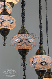 TURKISH MOSAIC LAMP, Water Drop Style CHANDELIER IN 8 LARGE GLOBES - TurkishLights.NET