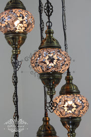 5 BALL TURKISH MOSAIC CHANDELIER WITH MEDIUM GLOBES - TurkishLights.NET