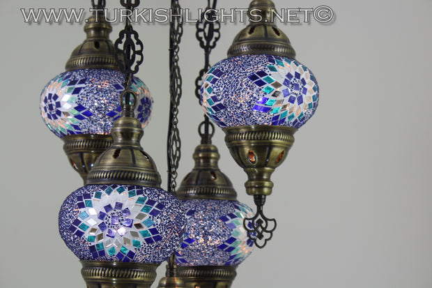 5-BALL SULTAN MOSAIC CHANDELIER (MEDIUM GLOBES) - TurkishLights.NET