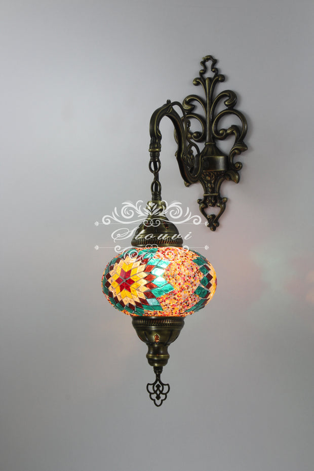 Turkish Mosaic  Wall Sconce, With Large Globe - TurkishLights.NET