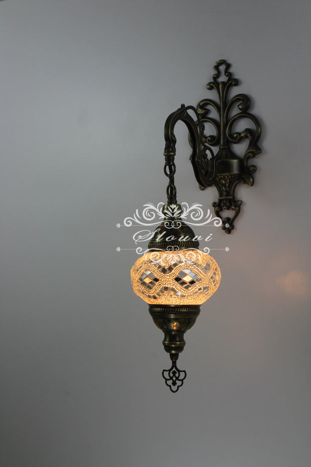 Turkish Mosaic  Wall Sconce, With Medium Globe - TurkishLights.NET