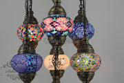 5-BALL SULTAN MOSAIC CHANDELIER (LARGE GLOBES) - TurkishLights.NET