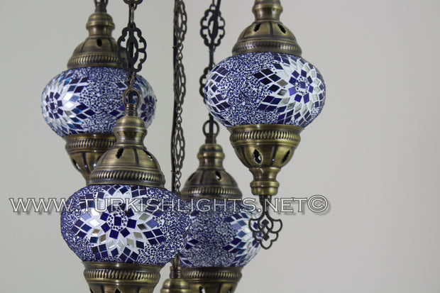 5-BALL SULTAN MOSAIC CHANDELIER (MEDIUM GLOBES) - TurkishLights.NET