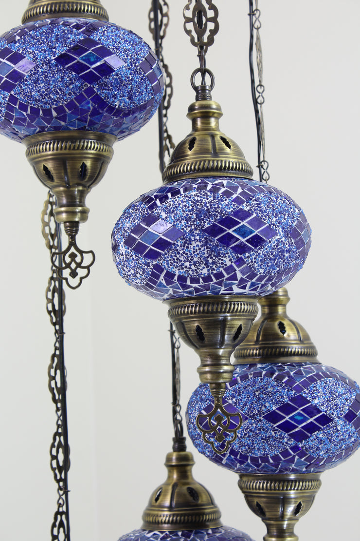 5 BALL TURKISH MOSAIC CHANDELIER, WITH LARGE GLOBES - TurkishLights.NET