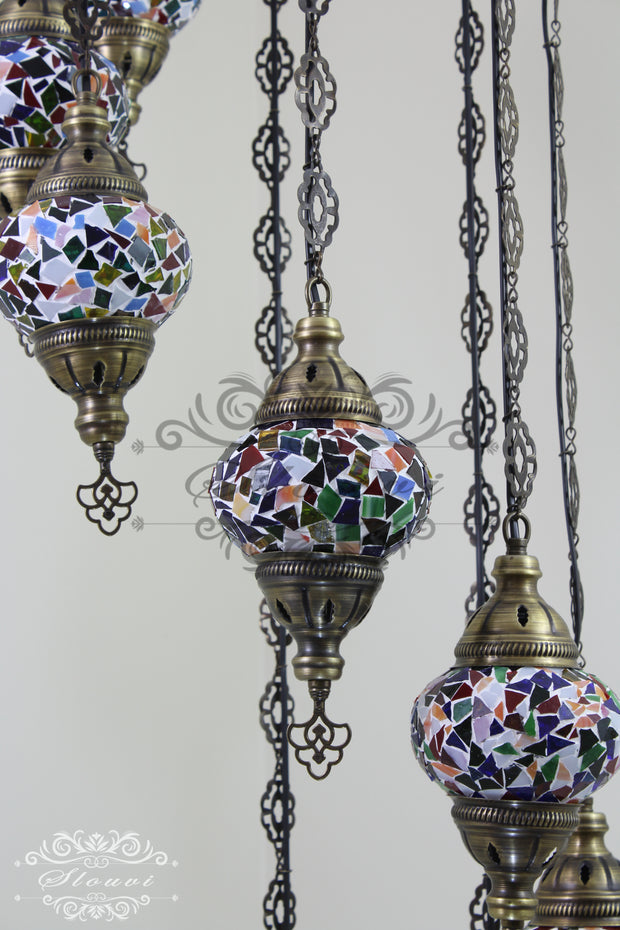 TURKISH MOSAIC LAMP, Water Drop Style CHANDELIER IN 8 GLOBES - TurkishLights.NET