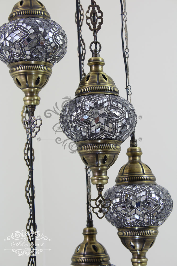 5 BALL TURKISH MOSAIC CHANDELIER WITH MEDIUM GLOBES - TurkishLights.NET