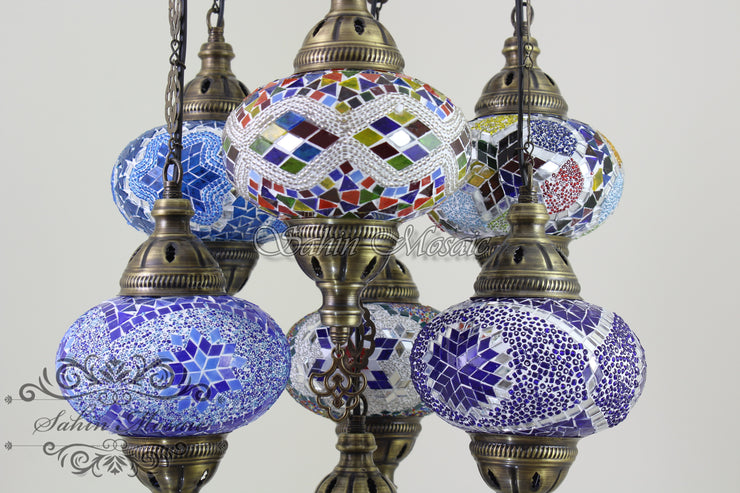 7 - BALL SULTAN TURKISH MOSAIC CHANDELIER (LARGE GLOBES) - TurkishLights.NET